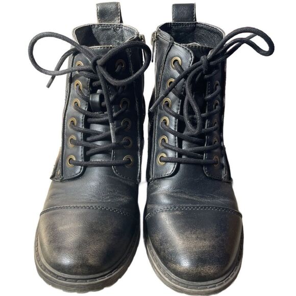 Billabong Willow Way Black Distressed Faux Leather Lace Up Ankle Boots Size: 6.5 - Picture 11 of 16